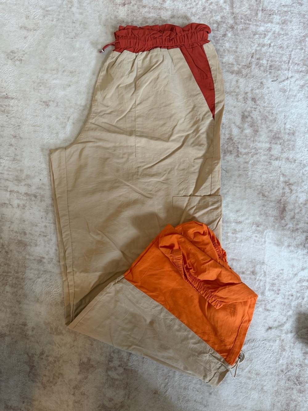Beige and Orange Women’s Paperbag Waist Track Pants